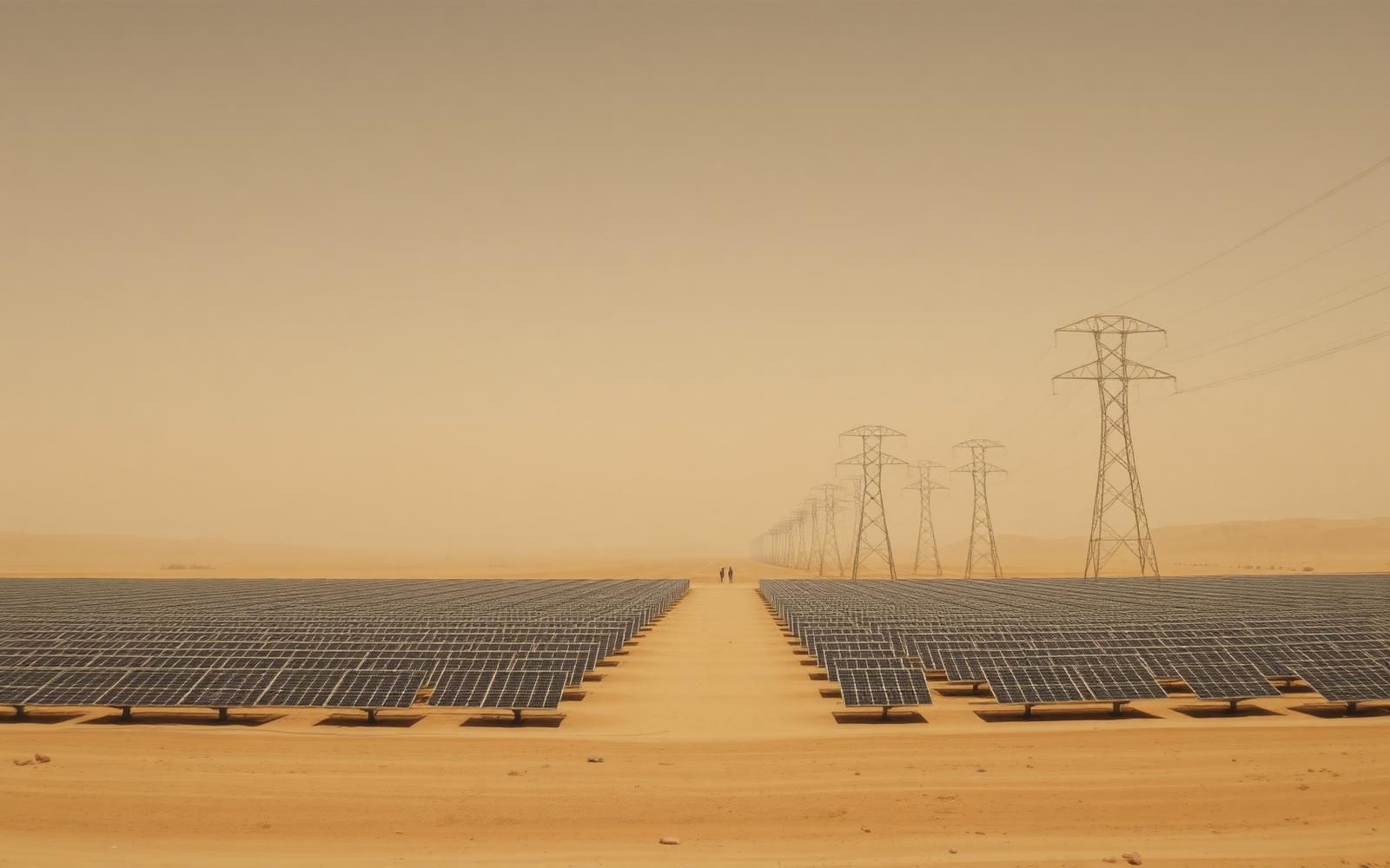 Solar power plant in desert light